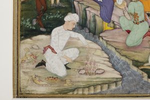 Picknick under en jakt, detalj, ca 1615 (ogenomskinlig wc på papper) av Indian School