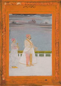 Porträtt av Mirza Husain Raza Khan, ca 1780 (ogenomskinlig wc & guld på papper) av Indian School