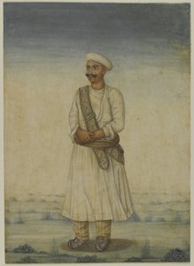 Porträtt av en man (akvarell på papper) av Indian School