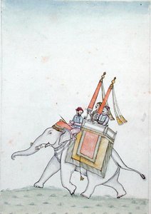 Porträtt av en prins som rider på en elefant, tidigt 1800-tal (akvarell på papper) av Indian School