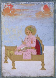 Porträtt av kejsaren Jahangir (1569-1627) sittande på en tron med en sarapesh, Mughal, ca 1720-40 av Indian School