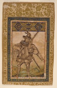 Porträtt av den portugisiske amiralen Albuquerque, ca 1615 (ogenomskinlig wc & guld på papper) av Indian School
