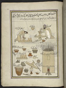 Krukmakare,  86 teckningar inbundna i en volym som visar yrken och yrken i Kashmir, hantverkare visas i arbete med sina redskap och utrustning,  Av en Kashmir-konstnär, troligen i Srinagar, ca 1850-60 (gouache på papper) av Indian School