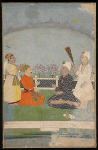 Prins på besök hos en helig man, fristående albumfolio med målning, mitten av 1700-talet av Indian School