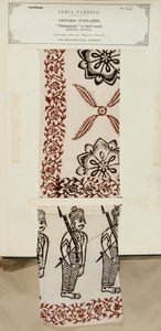 Tryckt bomullspalampore eller sängöverdragsprov från Masulipatam i Madras, från The Collection of the Textile Manufacturers of India, av John Forbes Watson, publicerad 1866 av Indian School