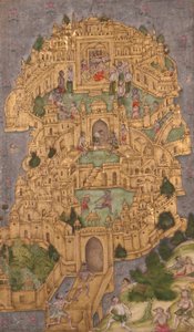 Ravanas gyllene citadell i Lanka, ca 1610 (ogenomskinlig wc & guld på papper) av Indian School