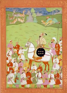 Representation av Shah Alems andra son till Aurengzib till häst Miniatyrer indiska och persiska i "History of India from Tamertante to Orangreyb"" av Niccolo Manucci (1638-1717). B.N., Paris. av Indian School