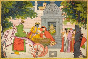 Rukmini rymmer med Krishna, folio från en Bhagavata Purana, ca 1780 av Indian School