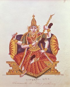 Saratheswathee, hinduisk gudinna för lärande, med singalesiska och engelska inskription (wc på papper) av Indian School