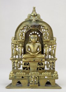 Sittande bild av Jain Tirthankara Kuntanatha, Vasantagarh, södra Rajasthan, 1476 (mässing med koppar- och silverinlägg)