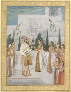 Shah Jahan presenterar juveler till en prinsessa av Indian School