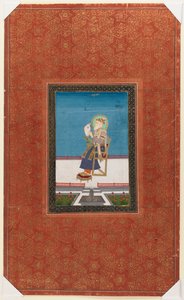 Shah Jahan med en falk, 1875-1900 (ogenomskinlig wc & guld på papper) av Indian School