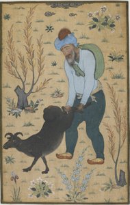 Herde och get, Mughal-dynastin (färg på bomull) av Indian School