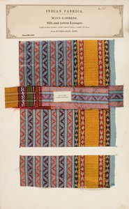 Loongee-prov från siden och bomull från Hyderabad i Sind, från The Collection of the Textile Manufacturers of India, av John Forbes Watson, publicerad 1866 av Indian School