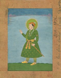 Den 4:e Mughal-kejsaren Jahangir (r. 1605-1627), ca. tidigt 1600-tals miniatyrmålning (bläck och pigment på brunt papper) av Indian School