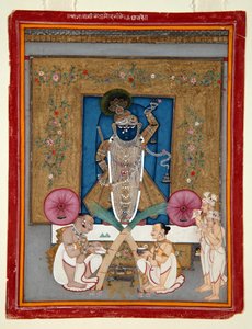 Tillbedjan av Krishna som Shrinath ji, 1800-25 (ogenomskinlig wc & guld på papper) av Indian School