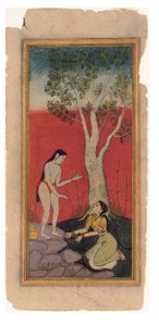 The Celestial Nymph Pleads with the Sage, c.1600 (ogenomskinlig wc & guld på papper) av Indian School