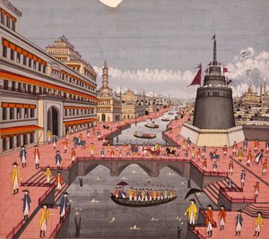 The Ghat at Jaunpur, ca 1780 (ogenomskinlig wc på papper) av Indian School
