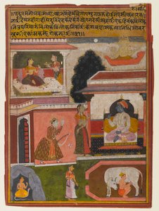 Hjältinnan vars önskningar är uppenbara, sida från en Rasikapriya-serie, ca 1660-1690 (ogenomskinlig wc & guld på papper) av Indian School