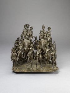 Kavalkaden för kungen av Oudh som rider med den brittiske invånaren på elefanter, ca 1820 (brons) av Indian School