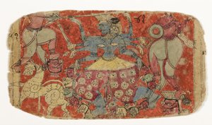 Gudinnan Kali slåss mot demoner, från Durga som attackerar demonerna Shambha och Nishumbha (ogenomskinlig wc på papper) av Indian School