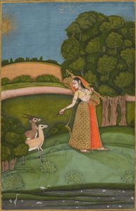 Todi Ragini, från en Ragamala-serie, ca 1755 (opak akvarell med guld på papper) av Indian School