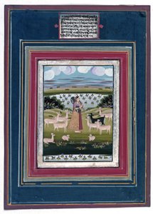 Todi ragini - En dam som spelar en vina i ett landskap med djur, 1810-20 av Indian School