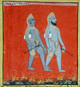 Two Gosains, Religious Mendicants, Udaipur, c.1810-20 (gouache på papper) (detalj) (se även 136600) av Indian School