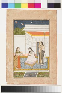 Vilaval Ragini av Hindol, ca 1745 (ogenomskinlig akvarell och guld på papper, monterad på en albumsida) av Indian School