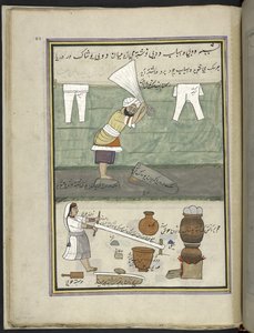 tvättare och tvättare,  86 teckningar inbundna i en volym som visar yrken och yrken i Kashmir, hantverkare visas i arbete med sina redskap och utrustning,  Av en Kashmir-konstnär, troligen i Srinagar, ca 1850-60 (gouache på papper) av Indian School