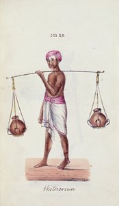 Watercarrier, från "A Digest of the different Castes of India", av Venkata Ramasvani, publicerade Madras av Indian School