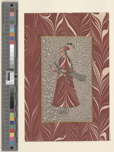 Kvinna som håller en påfågel, Bijapur, d1660 (bläck och akvarell på papper) av Indian School