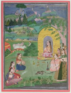 Yoginis (kvinnliga hinduiska asketer) i ett landskap, Bikaner School, ca 1680 av Indian School