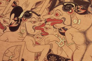 Detalj av en Wayang Beber-rulle (akvarell på papper) av Indonesian Indonesian