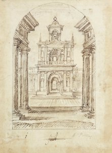 Ett palats (penna och bläck på papper) av Inigo Jones