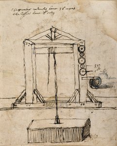 Diagram för en remskiva som lyfter murverk (penna & bläck på papper) av Inigo Jones