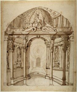 Interiör av palatset, ca 1611 (penna och bläck på papper) av Inigo Jones
