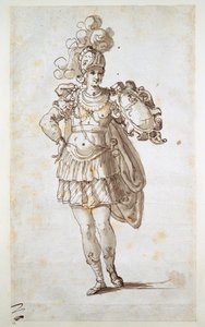 Riddare eller godsägare som bär en sköld (penna och bläck på papper) av Inigo Jones