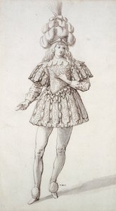 Maskera med fjädrar och plym (penna och bläck på papper) av Inigo Jones