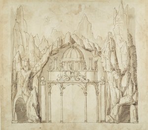 Palats i en grotta, ca 1611 (penna och bläck på papper) av Inigo Jones