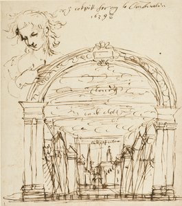 Scen från en oidentifierad pjäs i Cockpit-in-Court av Inigo Jones