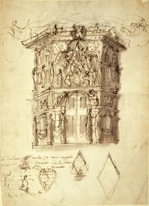 The Masque of Queens, scen 2: House of Fame, ca 1609 (penna och bläck på papper)