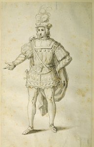 Ungdom i gammal brittisk dräkt, ca 1611 (penna och bläck på papper) av Inigo Jones