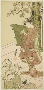 Skådespelaren Arashi Hinaji I, möjligen som Yuya Gozen i pjäsen Ima o Sakari Suehiro Genji (Genji-klanen nu på sin zenit), uppförd på Nakamura-teatern från den första dagen i den elfte månaden, 1768 av Ippitsusai Bunchō
