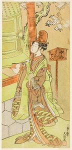 Skådespelaren Iwai Hanshiro IV som Kiyohime i pjäsen Hidakagawa Iriai-zakura, framförd på Morita-teatern under den nionde månaden, 1770 av Ippitsusai Bunchō