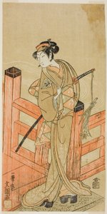 Skådespelaren Nakamura Matsue I som Tsuchiya Umegawa förklädd till den kvinnliga sumobrottaren Oyodo (?) i pjäsen Naniwa no Onna-zumo (?), framförd på Nakamura Theatre (?) i sjätte månaden, 1770 (?) av Ippitsusai Bunchō