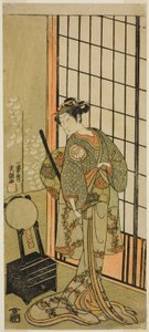 Skådespelaren Segawa Kikunojo II som prinsessan Hitomaru (Hitormaru Hime) (?) i pjäsen Soga Moyo Aigo no Wakamatsu (?), framförd på Nakamura Theatre (?) under den första månaden, 1769 (?) av Ippitsusai Bunchō