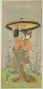 Skådespelaren Yamashita Kinsaku II som Nijo no Kisaki (?) i pjäsen Natsu Matsuri Naniwa Kagami (?), framförd på Morita Theatre (?) i den sjunde månaden, 1770 (?) av Ippitsusai Bunchō