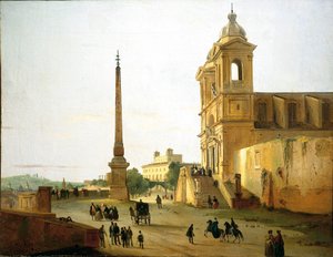 Italien, Rom, Trinity on Mount Church och Sallustian Obelisk av Ippolito Caffi av Ippolito Caffi