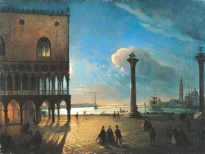 Piazzetta San Marco i månsken, Venedig, av Ippolito Caffi (1809-1866), olja på duk, 52x70 cm av Ippolito Caffi